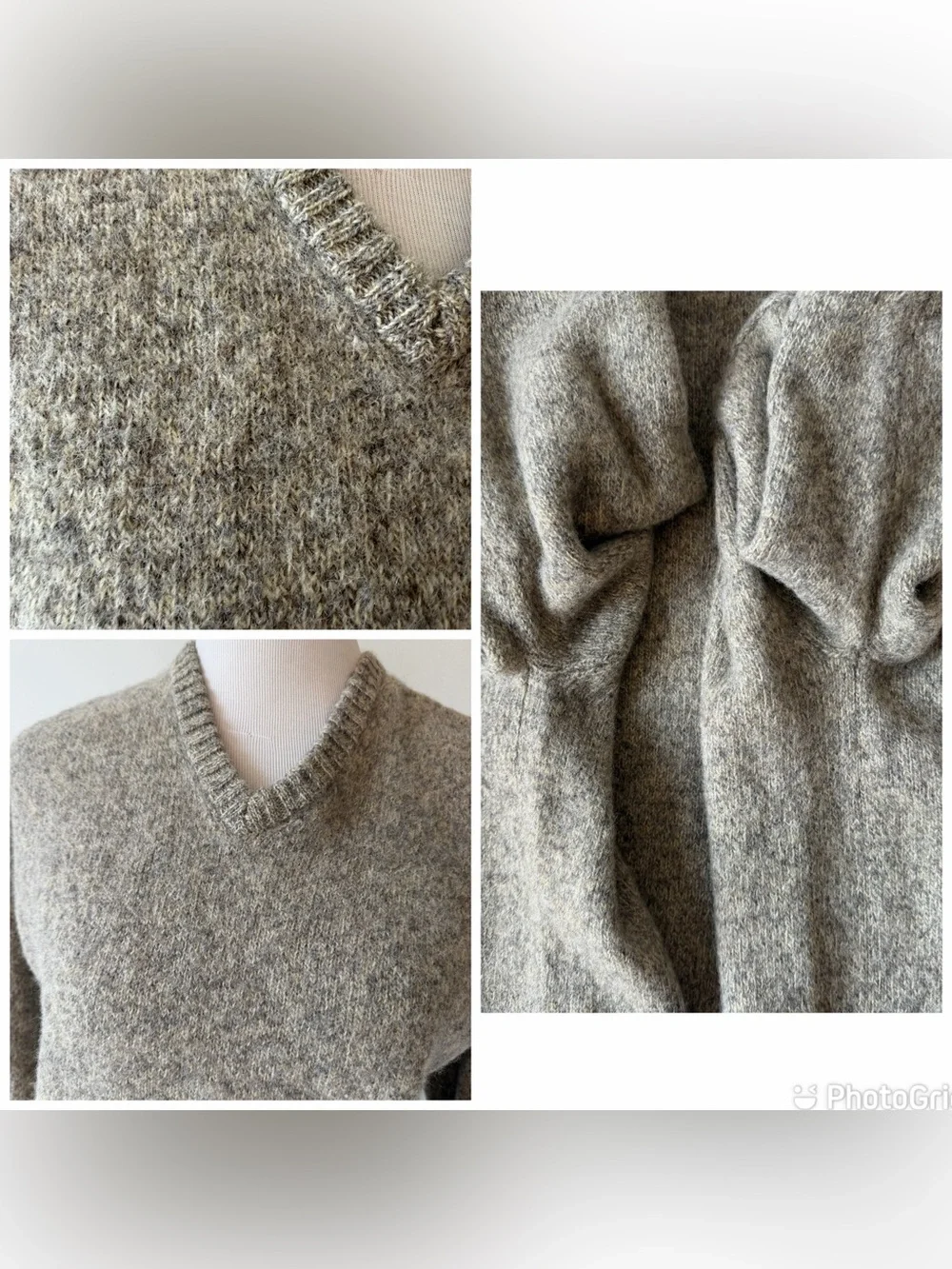 J Crew Tan Oatmeal 100% Shetland Wool Greige V Neck Marled Sweater Pullover, S